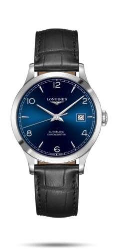 Longines Record 38.5mm Stainless Steel / Blue-Arabic / Alligator L2.820.4.96.2