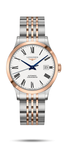 Longines Record 38.5mm Stainless Steel / Pink Gold / White-Roman / Bracelet L2.820.5.11.7