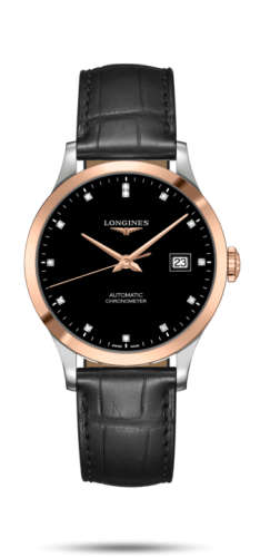Longines Record 38.5mm Stainless Steel / Pink Gold / Black-Diamond / Alligator L2.820.5.57.2