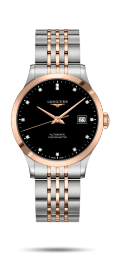 Longines Record 38.5mm Stainless Steel / Pink Gold / Black-Diamond / Bracelet L2.820.5.57.7