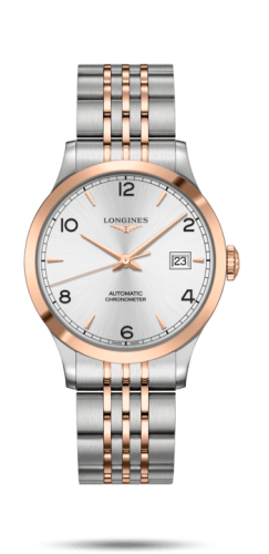 Longines Record 38.5mm Stainless Steel / Pink Gold / Silver-Arabic / Bracelet L2.820.5.76.7
