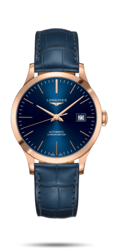 Longines Record 38.5mm Pink Gold / Blue / Alligator L2.820.8.92.2