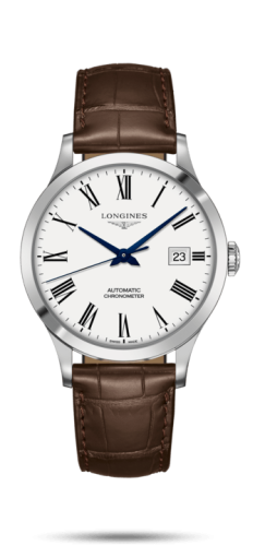 Longines Record 40mm Stainless Steel / White-Roman / Alligator L2.821.4.11.2