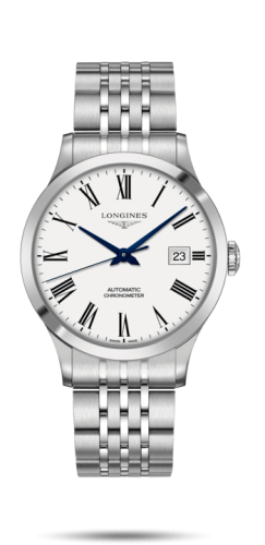 Longines Record 40mm Stainless Steel / White-Roman / Bracelet L2.821.4.11.6