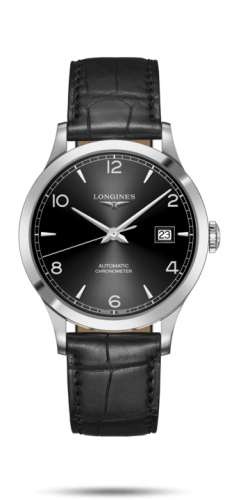Longines Record 40mm Stainless Steel / Black-Arabic / Alligator L2.821.4.56.2