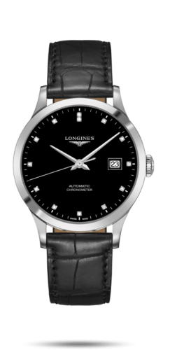 Longines Record 40mm Stainless Steel / Black-Diamond / Alligator L2.821.4.57.2