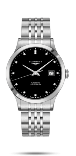 Longines Record 40mm Stainless Steel / Black-Diamond / Bracelet L2.821.4.57.6