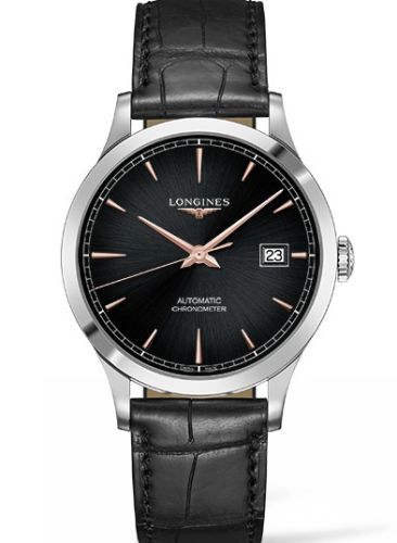 Longines Record 40mm Stainless Steel / Black / Alligator / Russia L2.821.4.59.2