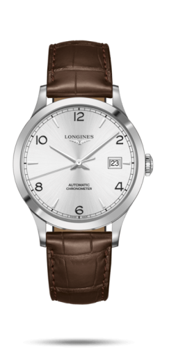 Longines Record 40mm Stainless Steel / Silver-Arabic / Alligator L2.821.4.76.2