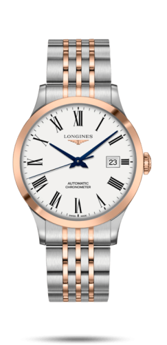 Longines Record 40mm Stainless Steel / Pink Gold / White-Roman / Bracelet L2.821.5.11.7
