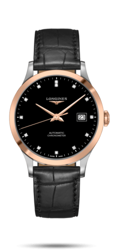 Longines Record 40mm Stainless Steel / Pink Gold / Black-Diamond / Alligator L2.821.5.57.2