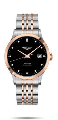 Longines Record 40mm Stainless Steel / Pink Gold / Black-Diamond / Bracelet L2.821.5.57.7