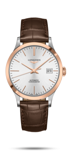 Longines Record 40mm Stainless Steel / Pink Gold / Silver / Alligator L2.821.5.72.2
