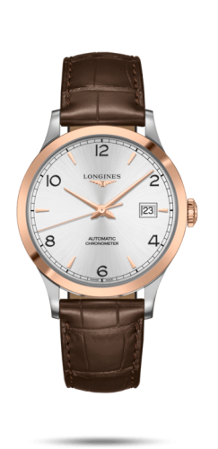 Longines Record 40mm Stainless Steel / Pink Gold / Silver-Arabic / Alligator L2.821.5.76.2