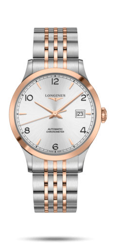 Longines Record 40mm Stainless Steel / Pink Gold / Silver-Arabic / Bracelet L2.821.5.76.7