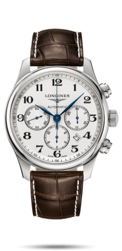 Longines Master Collection 44 Chronograph Stainless Steel / Silver-Arabic / Alligator L2.859.4.78.3