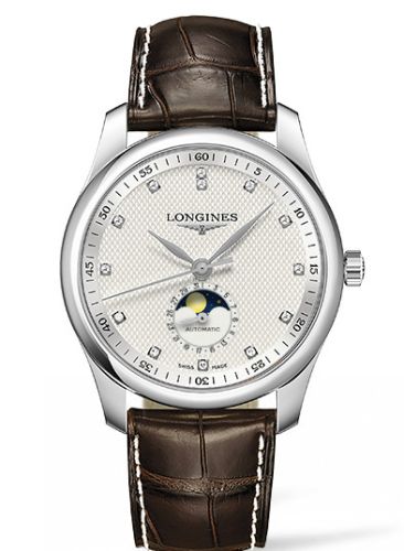Longines Master Collection 40 Moonphase Stainless Steel / Silver-Diamond / Alligator L2.909.4.77.3
