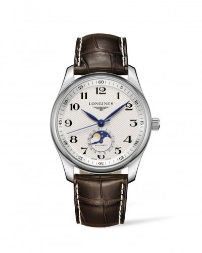 Longines Master Collection 40 Moonphase Stainless Steel / Silver-Arabic / Alligator L2.909.4.78.3