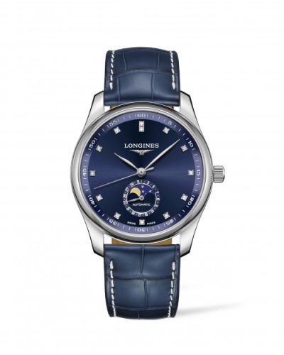 Longines Master Collection 40 Moonphase Stainless Steel / Blue-Diamond / Alligator L2.909.4.97.0