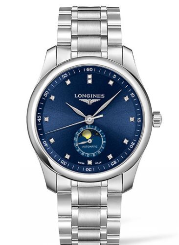 Longines Master Collection 40 Moonphase Stainless Steel / Blue-Diamond / Bracelet L2.909.4.97.6