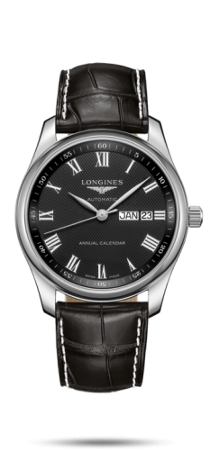 Longines Master Collection 40mm Annual Calendar Stainless Steel / Black-Roman / Alligator L2.910.4.51.7