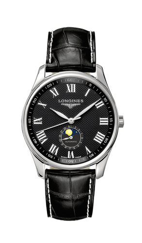 Longines Master Collection 42 Moonphase Stainless Steel / Black-Roman / Alligator L2.919.4.51.7