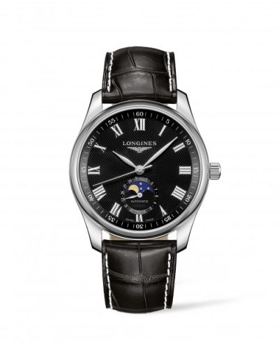 Longines Master Collection 42 Moonphase Stainless Steel / Black-Roman / Alligator XL L2.919.4.51.8