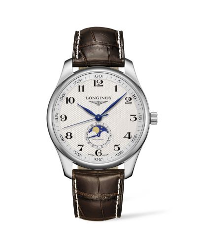 Longines Master Collection 42 Moonphase Stainless Steel / Silver-Arabic / Alligator XL L2.919.4.78.5