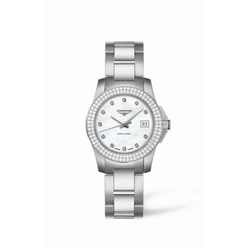 Longines Conquest 29.5 Quartz Stainless Steel Double Row Diamond Bezel L3.258.0.87.6