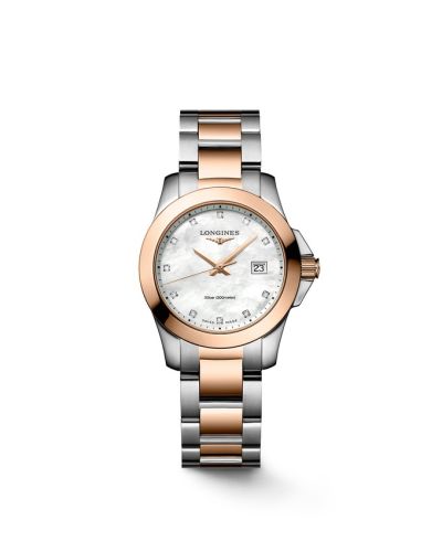 Longines Conquest Quartz 29.5 Stainless Steel - Red Gold / MOP L3.376.3.88.7