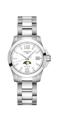 Longines Conquest 34 Quartz Moonphase Stainless Steel / White / Bracelet L3.381.4.16.6