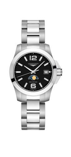 Longines Conquest 34 Quartz Moonphase Stainless Steel / Black / Bracelet L3.381.4.58.6