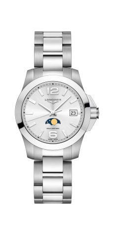 Longines Conquest 34 Quartz Moonphase Stainless Steel / Silver / Bracelet L3.381.4.76.6