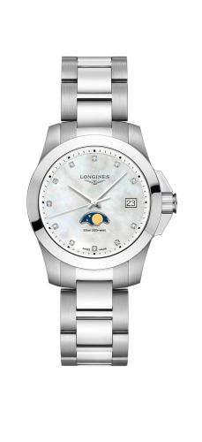 Longines Conquest 34 Quartz Moonphase Stainless Steel / MOP / Bracelet L3.381.4.87.6