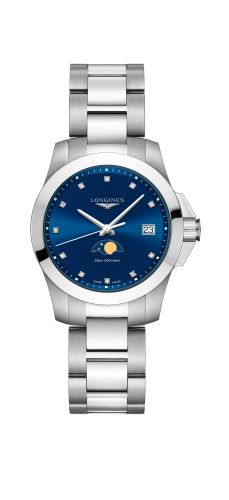 Longines Conquest 34 Quartz Moonphase Stainless Steel / Blue / Bracelet L3.381.4.97.6
