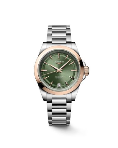 Longines Conquest 34 Stainless Steel - Pink Gold / Green / Bracelet L3.430.5.02.6