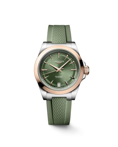 Longines Conquest 34 Stainless Steel - Pink Gold / Green / Rubber L3.430.5.02.9