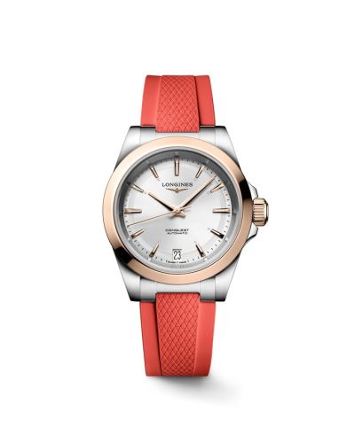 Longines Conquest 34 Stainless Steel - Pink Gold / Silver / Rubber L3.430.5.72.9