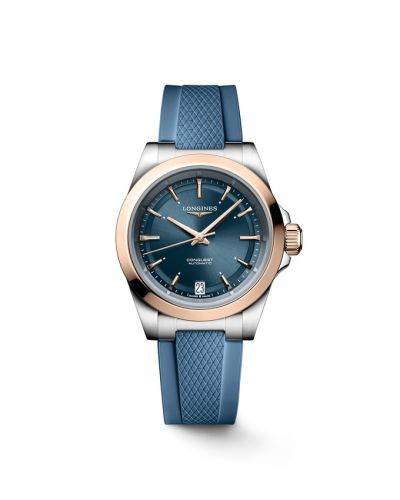 Longines Conquest 34 Stainless Steel - Pink Gold / Blue / Rubber L3.430.5.92.9