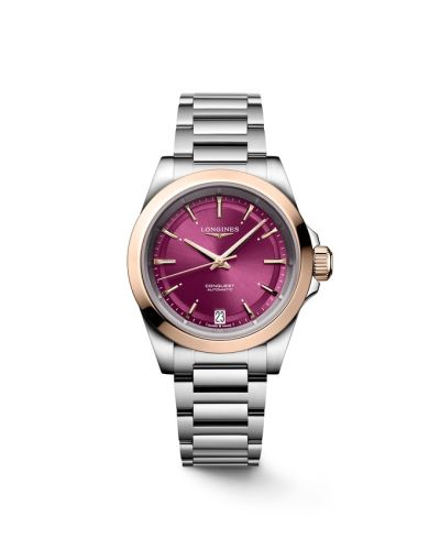 Longines Conquest 34 Stainless Steel - Pink Gold / Purple / Bracelet L3.430.5.98.6