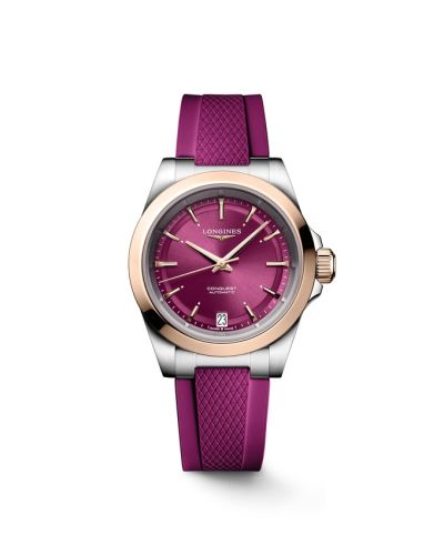 Longines Conquest 34 Stainless Steel - Pink Gold / Purple / Rubber L3.430.5.98.9