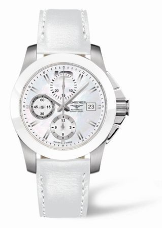 Longines Conquest Chronograph White Ceramic Leather L3.661.4.86.0