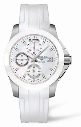 Longines Conquest Chronograph White Ceramic Rubber L3.661.4.86.2
