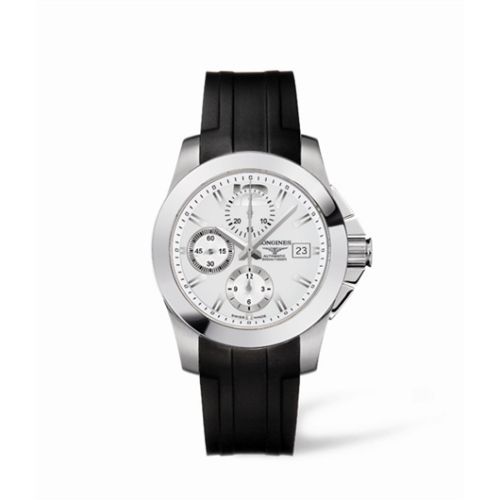 Longines Conquest Chronograph Silver Rubber L3.662.4.76.2