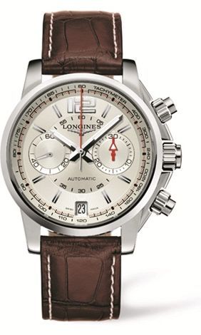 Longines Admiral Chronograph Silver Brown Strap L3.666.4.76.3