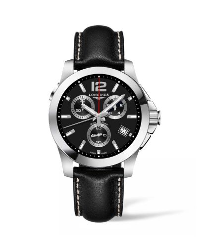 Longines Conquest Chronograph Quartz 41 Stainless Steel / Black / Strap L3.702.4.56.3