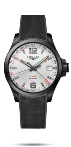 Longines Conquest V.H.P. GMT 41 PVD / Silver / Rubber L3.718.2.76.9