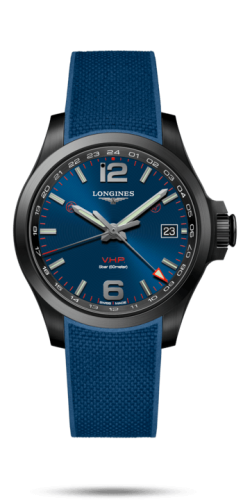 Longines Conquest V.H.P. GMT 41 PVD / Blue / Rubber L3.718.2.96.9