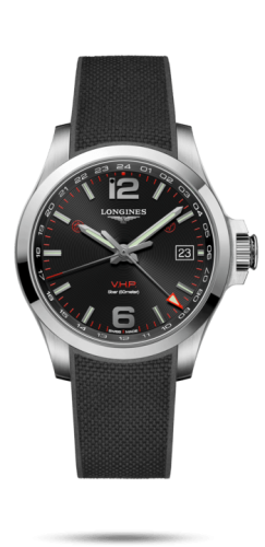 Longines Conquest V.H.P. GMT 41 Stainless Steel / Black / Rubber L3.718.4.56.9