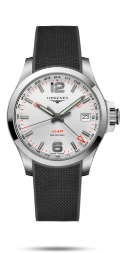 Longines Conquest V.H.P. GMT 41 Stainless Steel / Silver / Rubber L3.718.4.76.9